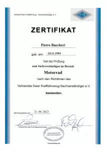 Kfz-Sachverständiger-Pietro-Buccheri_Zertifikat-Motorrad